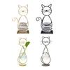 Decorative Ornament, Cat-Shaped Rust-Proof Iron Bracket with Transparent Glass Vase for Hydroponic Plants Desktop Decoration