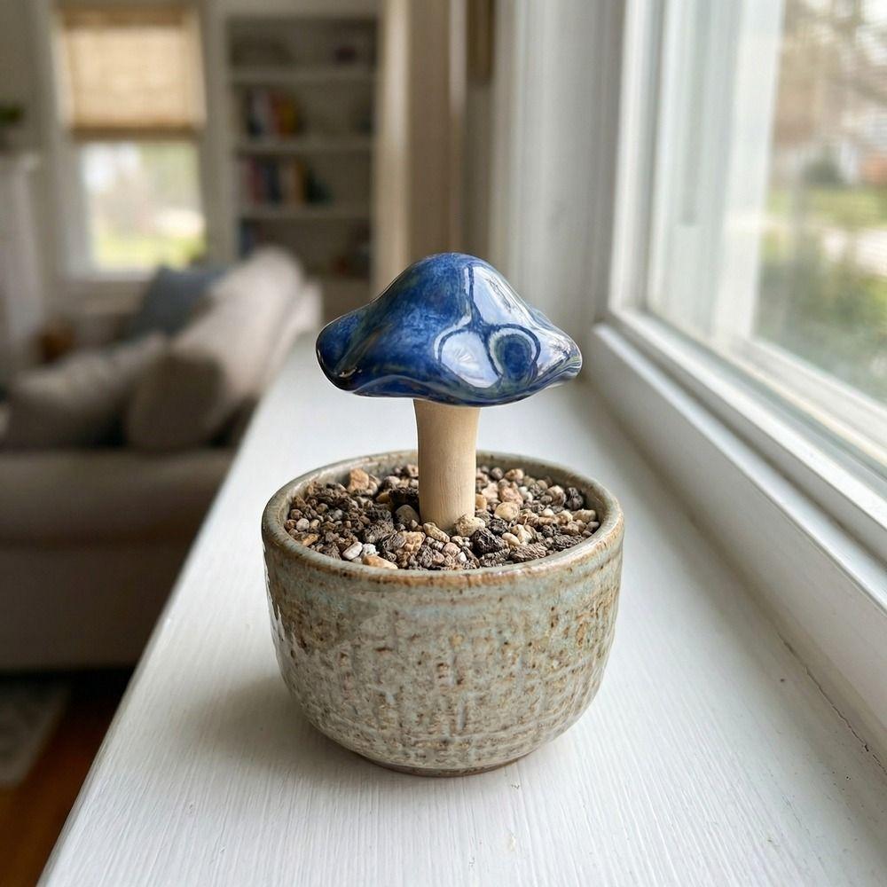 4PCS Ceramics Pottery Sculpture Realistic Mushroom Sculpture Fairy Mushroom  Exposed Garden