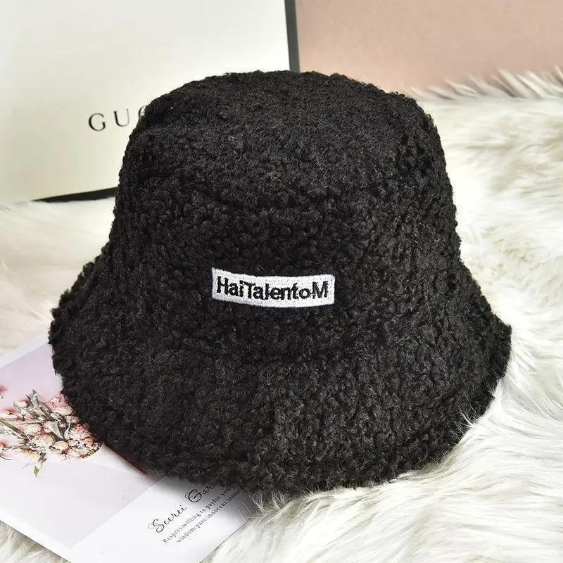 Autumn and Winter Japanese Style Embroidered Letter Fisherman Hat Women Ear Protection Solid Color Versatile Thickened for Keep Warmth Fisherman Hat