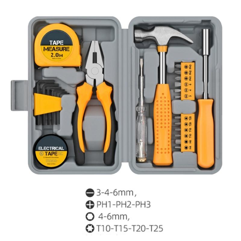Complete Household Tool Including Hexagonal Wrenches Screwdriver Pliers Comfortable Grip Handles Compact Storage Case