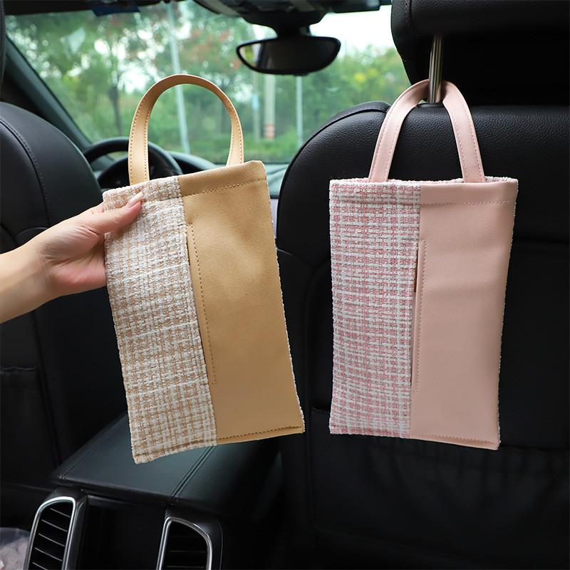 High Quality Plush Bow Car Tissue Holder Elegant Seat Back Hanging Bag Tissue