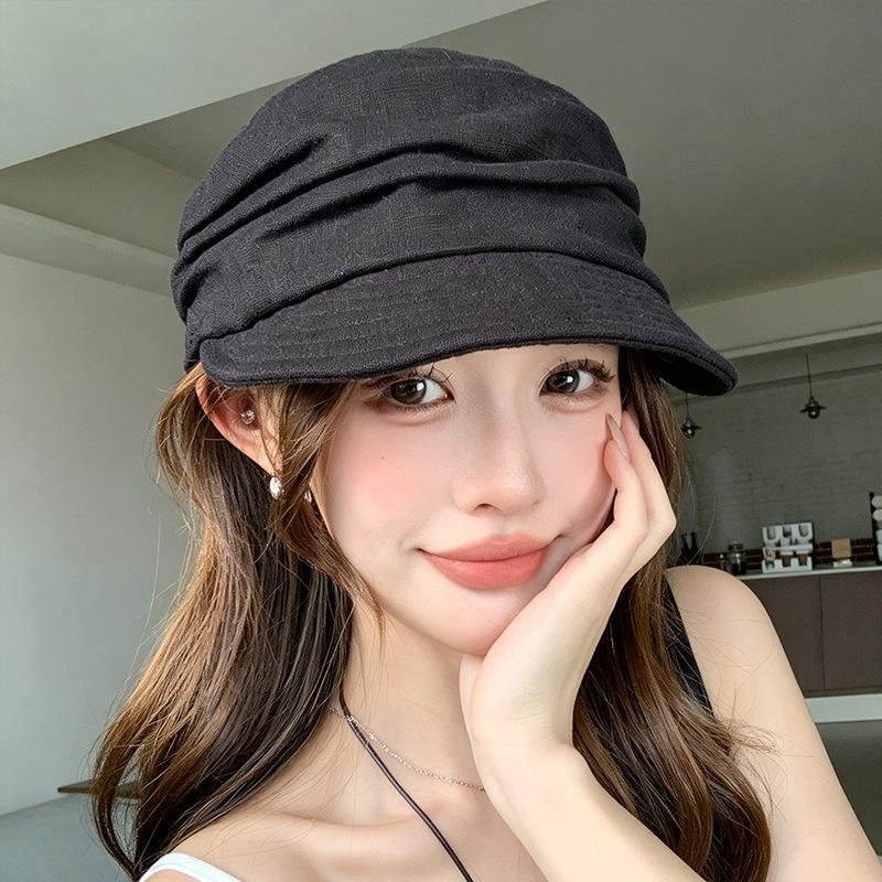 Spring and Autumn Thin Equestrian Cap Type Niche Linen Fabric Folded Thin Newsboy Hat Children's Leisure Travel Cap