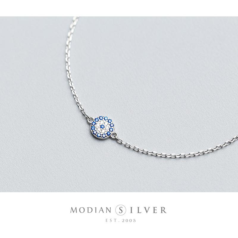 

Round Eyes Chain Bracelet 100% Real 925 Sterling Silver Blue Crystal Link Bracelets for Women Fashion Accessory for Girl