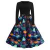 Women's Halloween Printed Long Sleeve Dress Round Neck Casual Dress