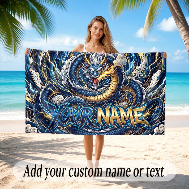 Dragon Theme Soft Beach Towel Personalized Custom Name Text Towel Portable for Beach Pool Travel