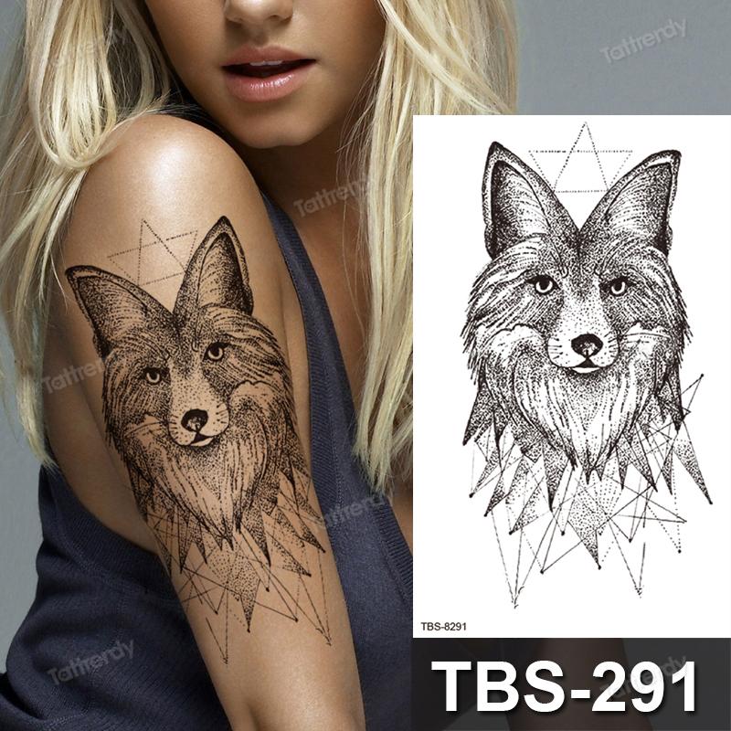 sketch flowers black temporary tattoo stickers waterproof thigh arm body tattoo sleeve anime snake fox lion dark designs women
