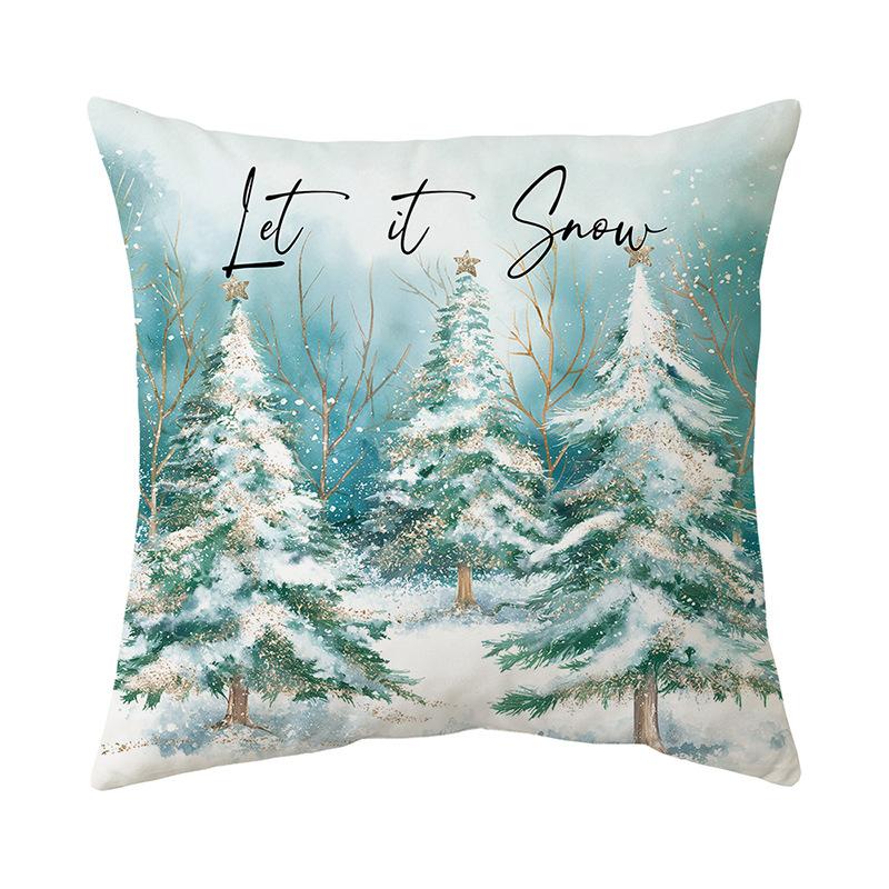 Winter Christmas Snow Scenery Printed Pillow Cover Holiday Decoration Sofa Cushion Cover American Home Bedroom Cushion