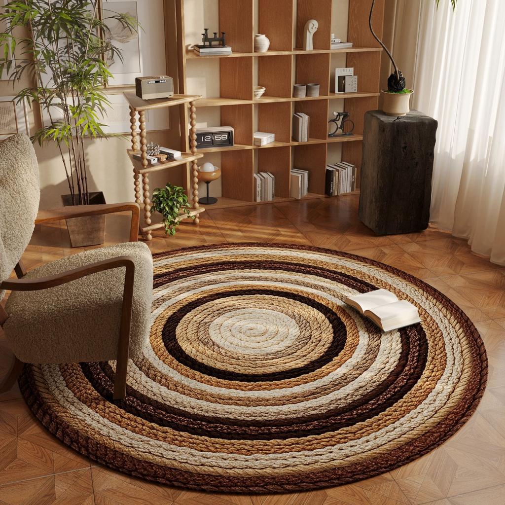 Swivel Chair Floor Mat Retro Ethnic Style High-end Sofa Coffee Table Mat Light Luxury Round Cloakroom Dirt-resistant Living Room Carpet