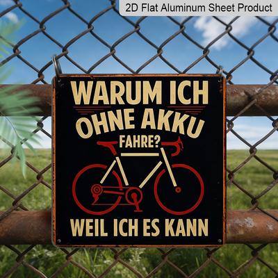 2D Flat -1pc Vintage Metal Aluminium Plaque, Featuring The Humorous German Cycling Quote "I Ride Without Batteries Because I Can" Letter Sign, Gift