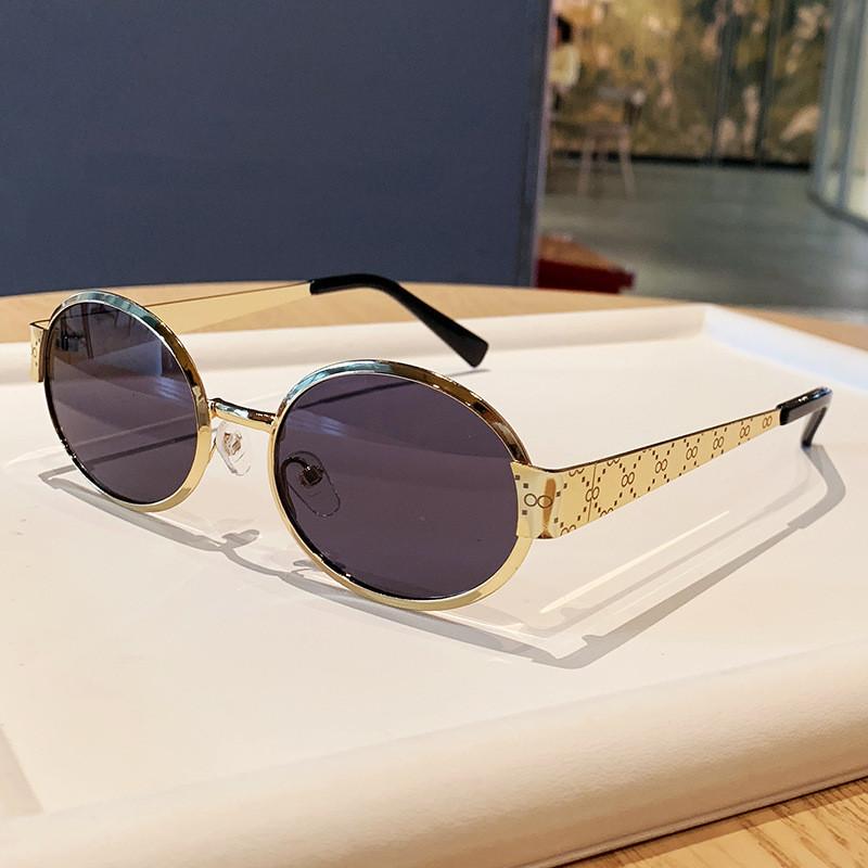 Elegant Oval Metal Sunglasses With Uv400 For Fashionable Travel And Parties BrightGoldFullGray