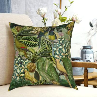 Vintage Green Tropical Bird Jungle Garden Pillowcase Printed Decor Throw Pillow Case for Bed Cushion Cover