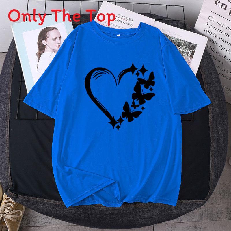 T Shirt Women Summer Loose Fit Heart Print Short Sleeve Graphic Tee For Casual Wear