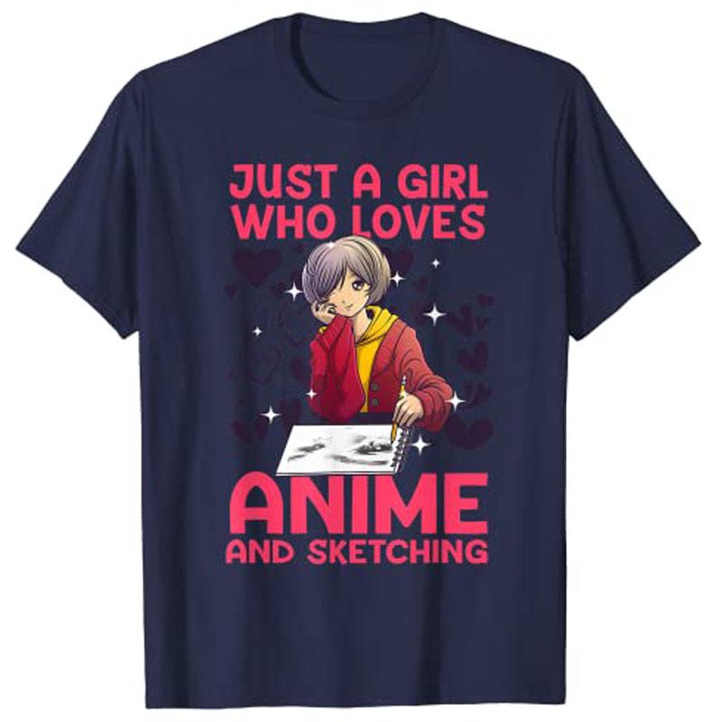 Y2k Cartoon Art for Women Teen Girl Anime Merch Sketch Unisexga TShirt Just A Girl Who Love Anime Saying Tee Novelty Gift Fashion
