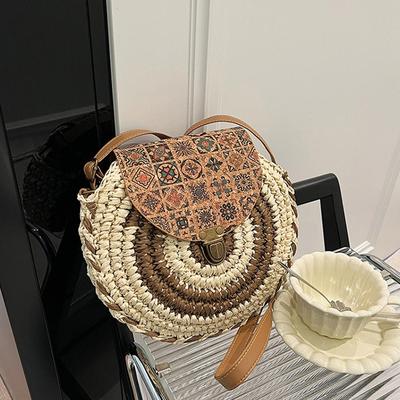 Bohemian Design Round Straw Women Woven Beach Crossbody Bag Ladies Rattan Handmade Shoulder Bag