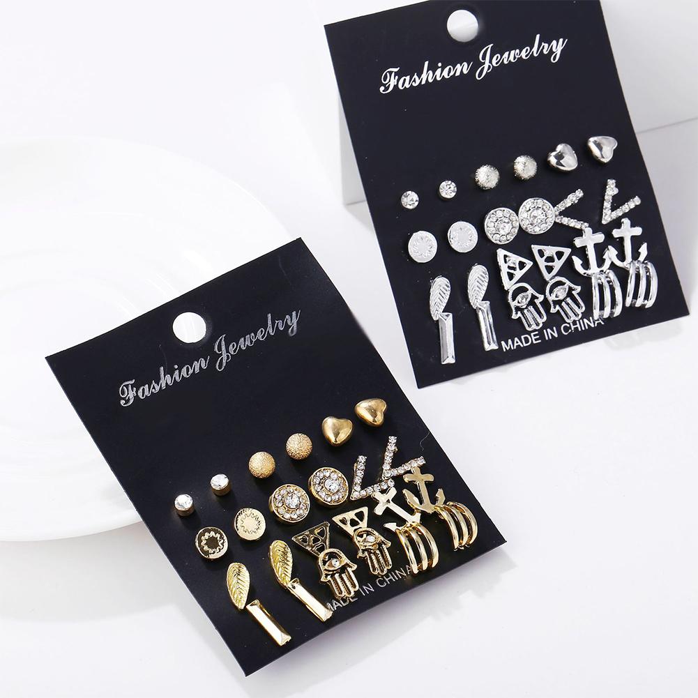 12pairs/set Fashion Hollow Out Delicate Diamond Earrings Set