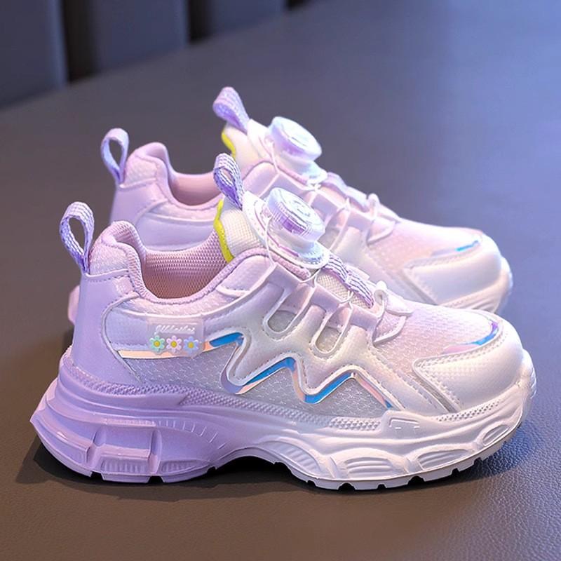 Youth style shoes Girls Running Shoes Kids Lightweight Breathable Mesh Sneakers With Rotating Buckle