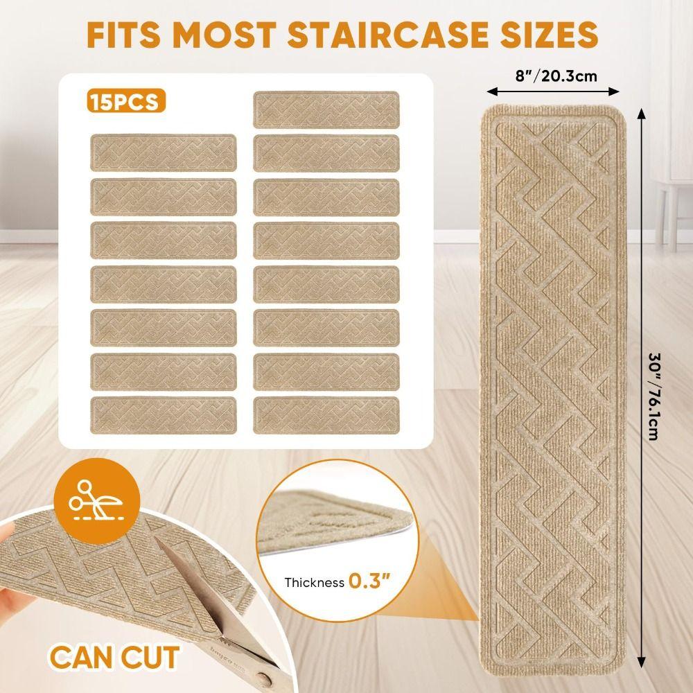 1pc Durable 8x30 Inch Stair Treads Non-Slip TPR Backing Stair Mats Noise Reduction Self-adhesive Stair Runner Rugs Home Decor