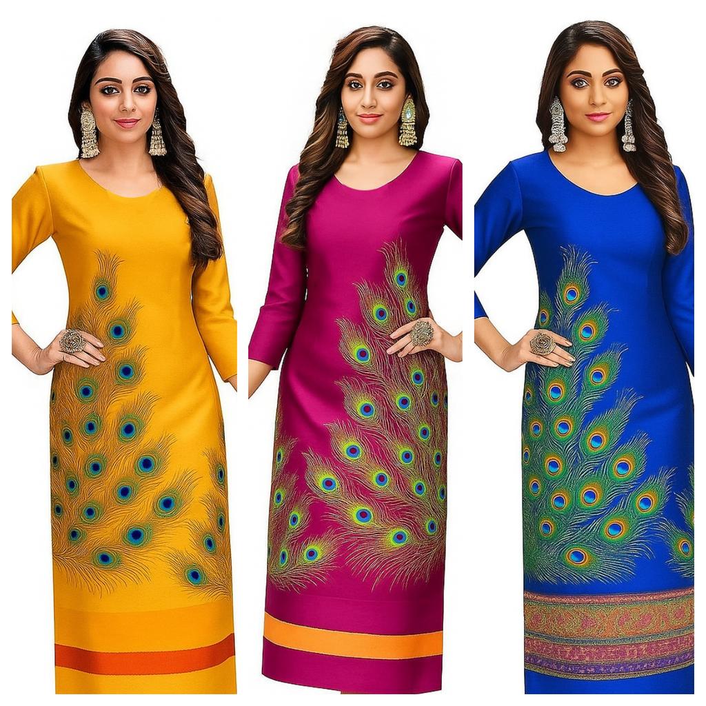 Muslim skirt, peacock print, round neck kurta, Morandi color, long skirt, suitable for holiday date, Eid festival, festival essential