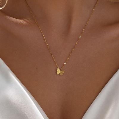 Frosted Titanium Steel Double-Layer Butterfly Necklace 2026 - Simple & Stylish Women's Fashion Accessory