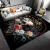 Floral Skull Print Decorative Carpet with Black Background, Gothic Style Suitable for Use As an Anti-slip for Living Room Bedroom Sofas