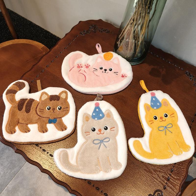 Cartoon Cats Dog Bathroom Hand Cloth Absorbent Hand Cloth Hanging Towels Soft Quick Drying For Kitchen And Bathroom Household