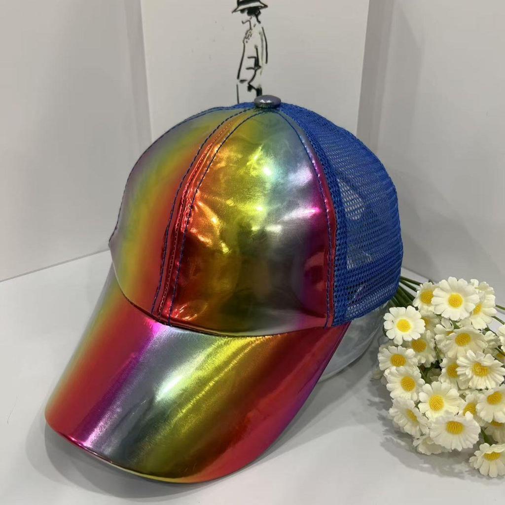 Laser PU Hat Solid Color Street Waterproof Duck Tongue Hat Sunshade Colorful Leather Baseball Hat PU Colorful