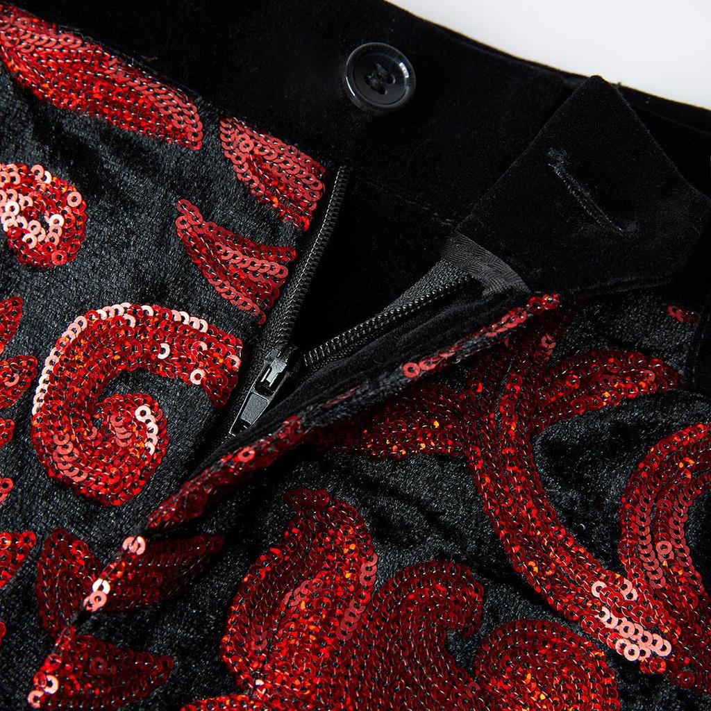 PYJTRL Mens Fashion Shiny Sequin Floral Pattern Pants Expandable Waist Trousers