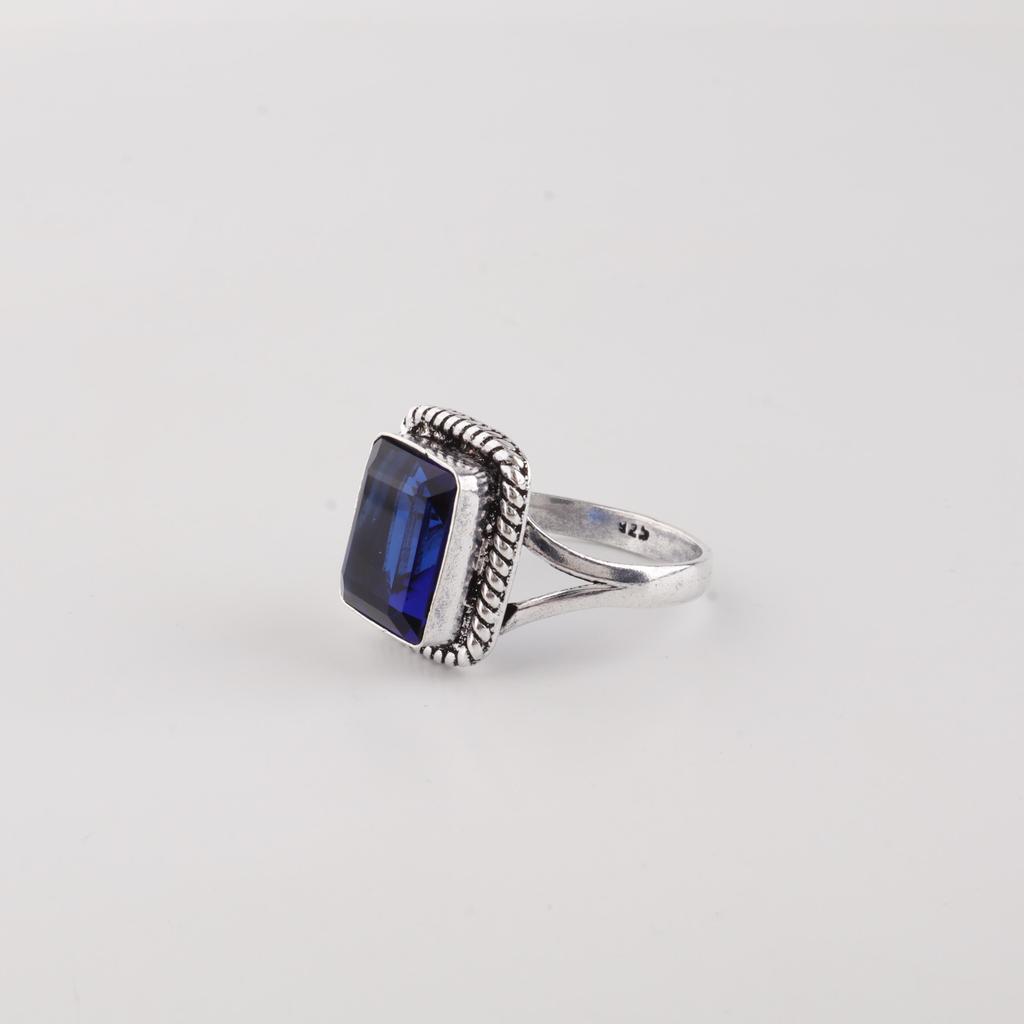 Blue Sapphire Gemstone 925 Sterling Silver Handmade Women Jewelry Designer Ring For Gift RR-71-14