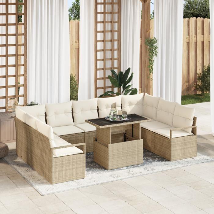 VidaXL Ensemble de canapés de jardin 10 pièces avec coussins beige poly rattan 3348887