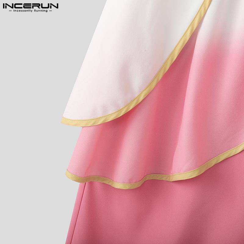 INCERUN Men Layers High Waist Zip-up Casual Loose Gradient Wide Legs Pants Long Trousers