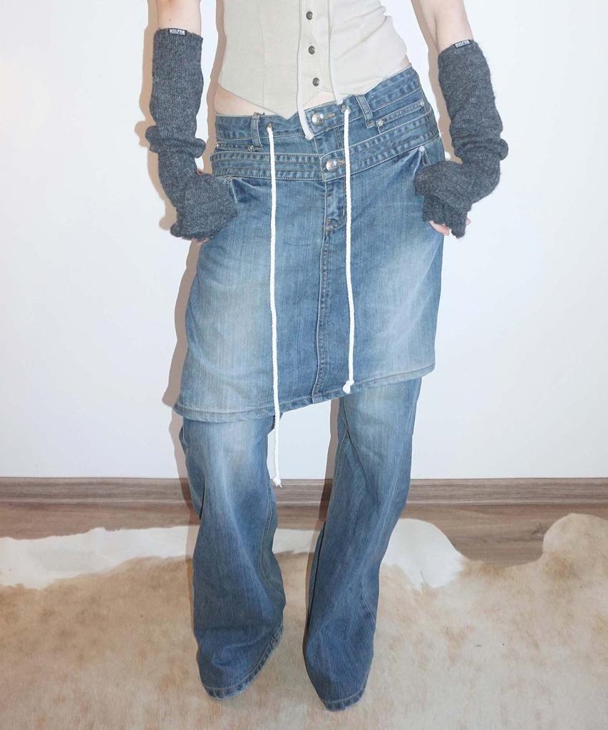 SCULPTOR Apron Layered Denim Mid Blue