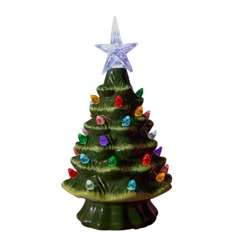 Glowing Hand Painted Battery Operated Ceramic Christmas Tree Desktop Night Light Stylish Home Decoration Accessories