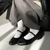 Vintage Mary Jane shoes frosted sheepskin one-word strap single shoes women's 2025 autumn new low-heeled all-leather women's shoes