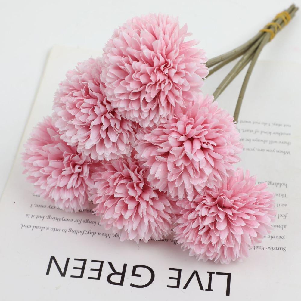 Silk Material Artificial Bouquets 6 Bouquets Ball Shape Fake Ball Chrysanthemum Hydrangea Style Fake Flower