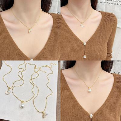 Elegante Herbst/Winter Muschelperlenkette: Schick, Kalter Stil, Vielseitige Schlüsselbeinkette