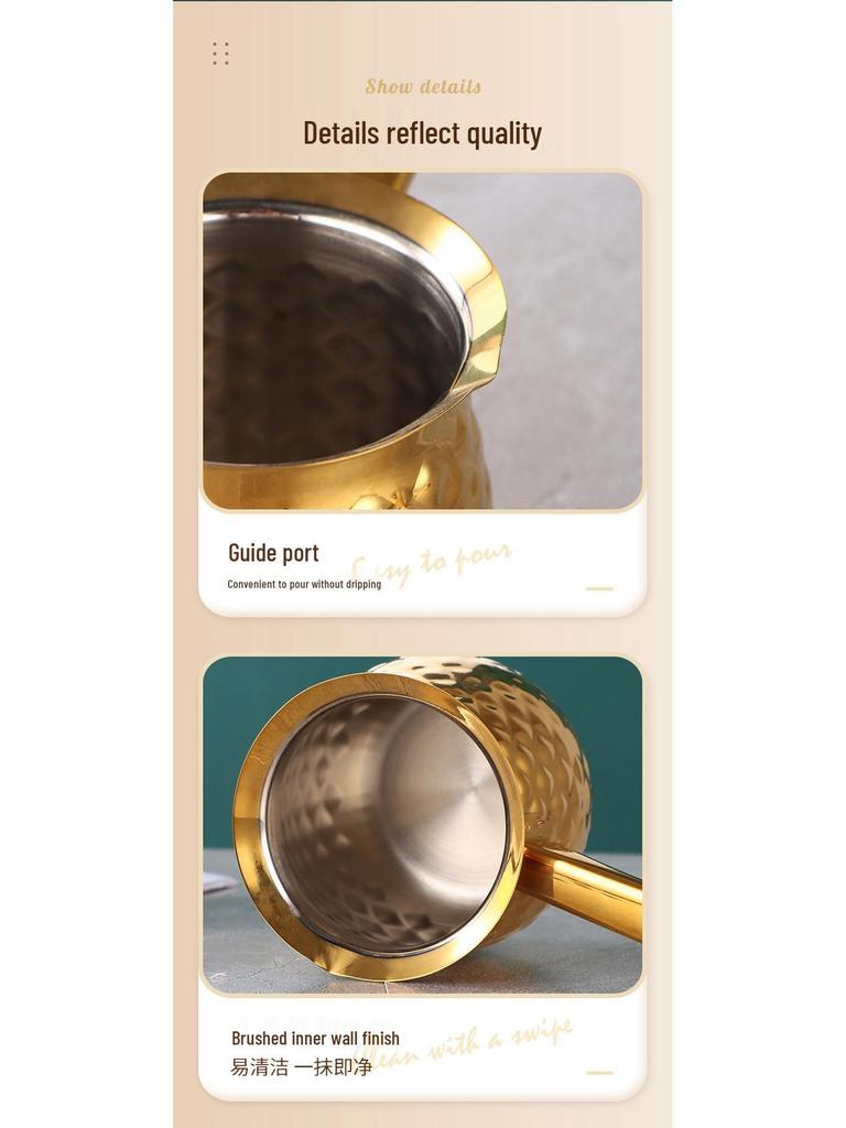 Korean Style Stainless Steel Pour-Over Coffee Pot with Long Golden Handle - Tea Kettle & Milk Warmer