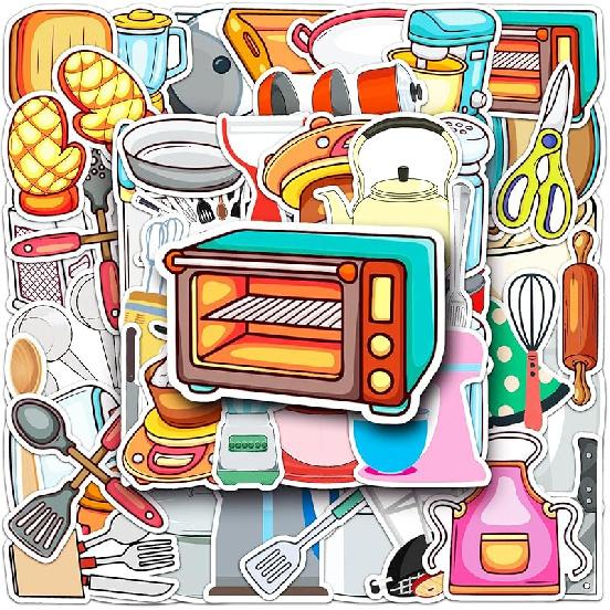 Daily Kitchen Stickers,50pcs Baking Stickers,Kitchen Sticker, Pot Sticker,for Water Bottle,Waterproof Vinyl for Laptop Computer Phone Bumper
