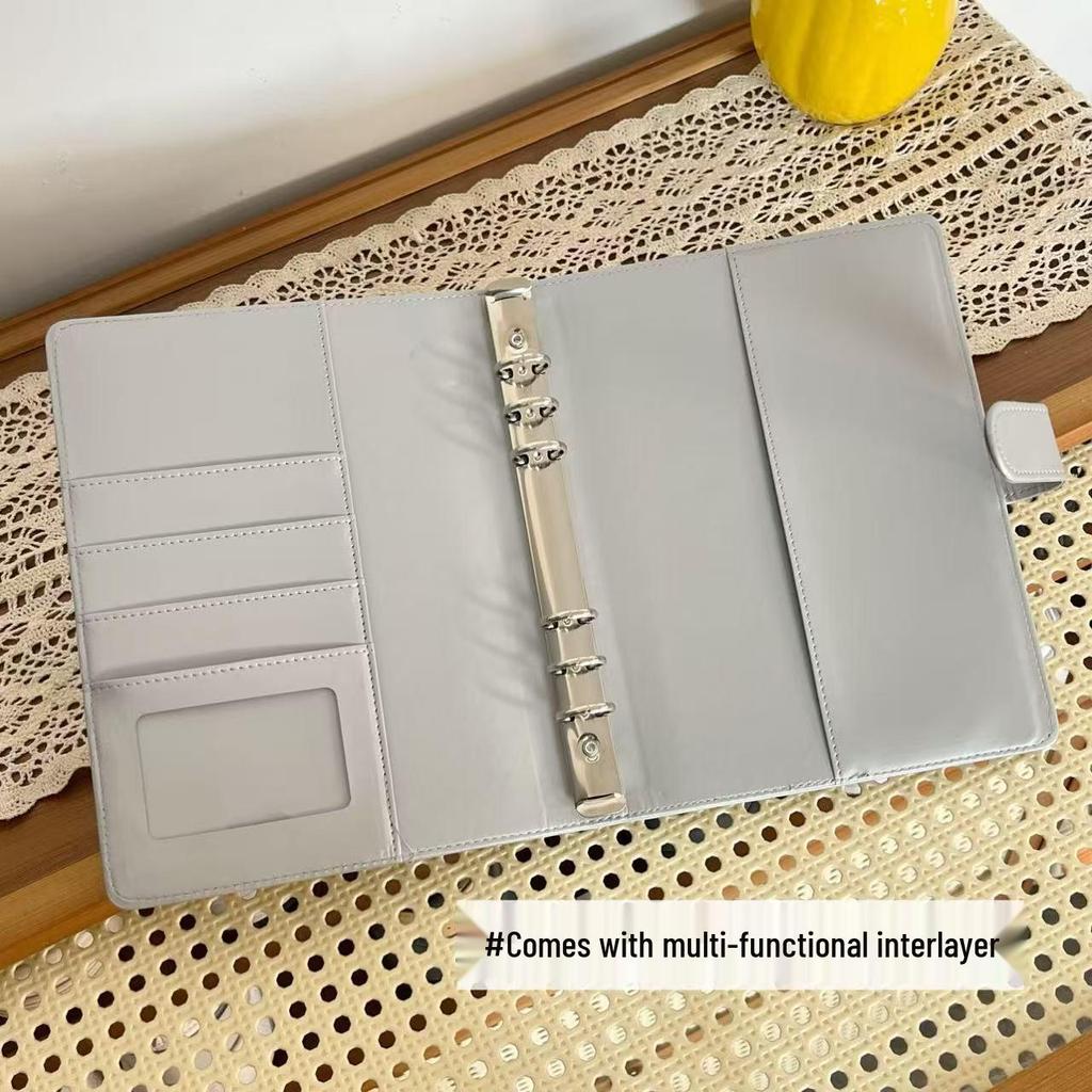 Xiaohongshu Stil Nische A5 Silber Kartenbinder: Lederalbum mit 4 Taschen zur Präsentation von Instax- und kleinen Karten