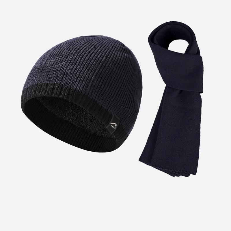 Men's Winter Warm Knitted Hat Long Scarf Two-Piece Set Velvet Thick Outdoor Windproof Ear Protection Cap