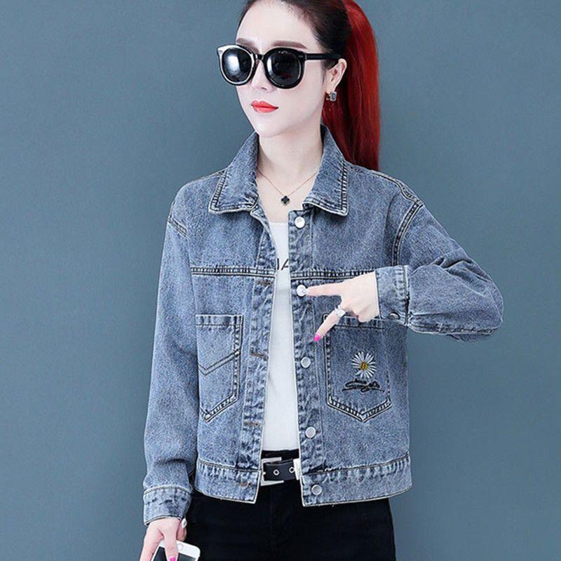 Vintage Crops Trendy Turn Down Collar Jackets Women Basic Solid Outwear Half Sleeve Denim Jacket Women