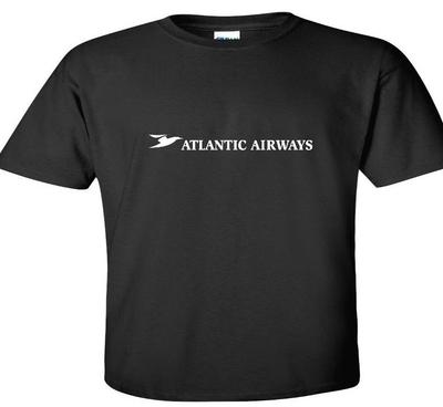 Atlantic Airways White Logo Faroese Airline Black Cotton T-Shirt