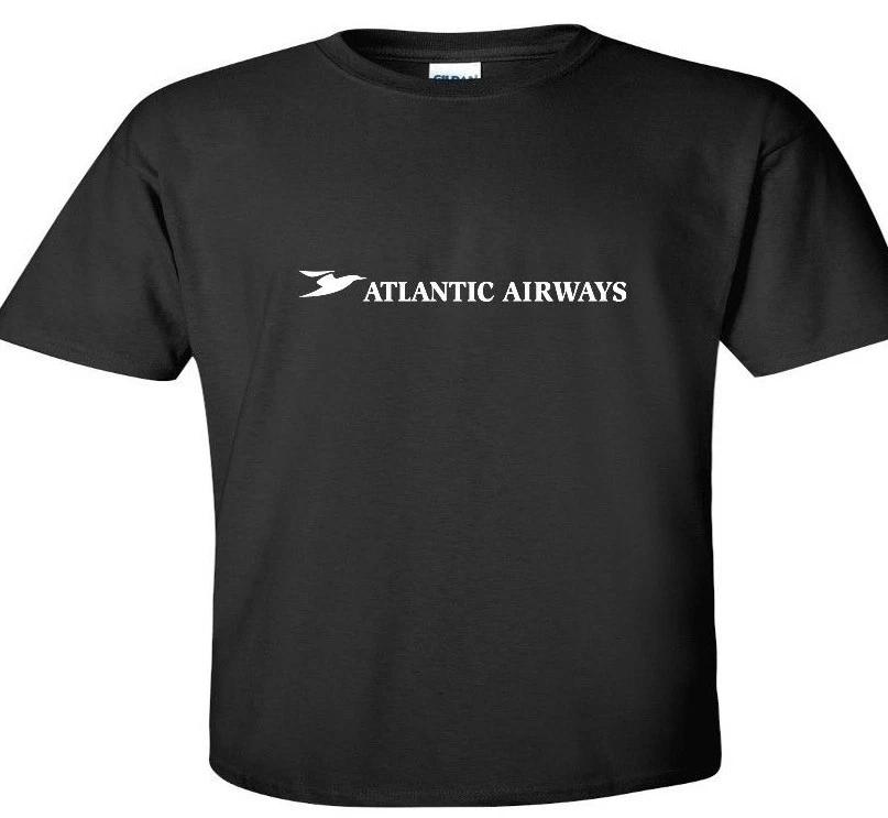 Atlantic Airways White Logo Faroese Airline Black Cotton T-Shirt XL