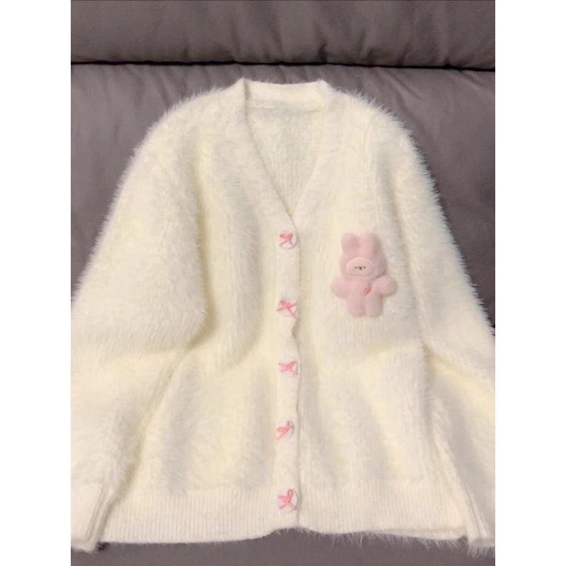 

Ленивый Утолщенный Вариант Вязаный Кардиган из Сладкого Меха Норки Milky White L [Suggested 52.50 kg-57.50 kg]]