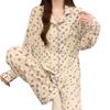 Cardigan Long-Sleeved Pajamas Women'S Long-Sleeved Sweet Purple Small Floral Thin Loungewear Set