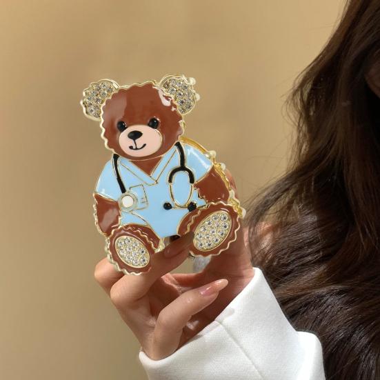 Hair Claw, Medium Size Metal Gripper with Anti-Slip Teeth, Medical Bear Design Shark Hair Clip for Medium-Long Hair Buns Half-Tied Hairstyles