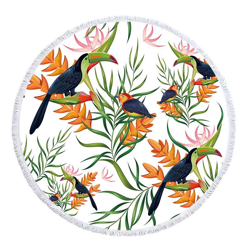Asciugamano da Spiaggia Rotondo con Foglie Tropicali e Fiori in Microfibra per Soggiorno Decorazioni per la Casa Asciugamani da Bagno Stile Boho
