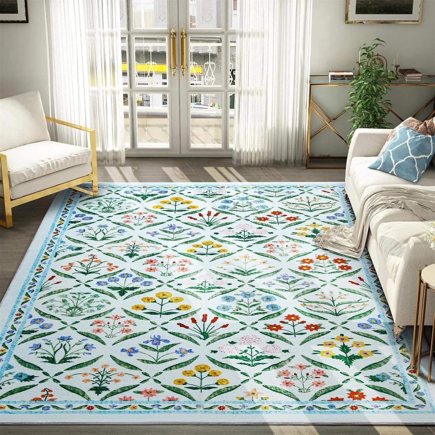 

Floral Print Bedroom Carpets Vintage Art Living Room Rugs Large Area Foldable Machine Washable Soft Floor Mats Alfombra Tapis 50x80cm (19x31inch)