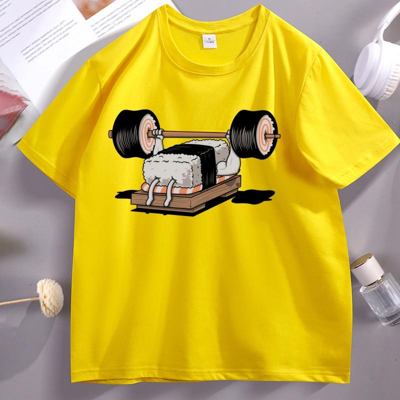 Funny Sushi Weight Lifting Tshirt Unisex Cotton Short Sleeve Round Neck T Shirt Unisex Women Casual Loose Breathable Tees Streetwear