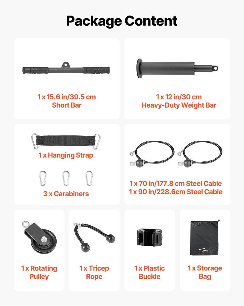Pulley System, 1 PC LAT and Lift Pulley System, Gym Rack Pulleys Attachment with two Steel Cables, Short Bar, Dual Grip Handles, Cable Machine for
