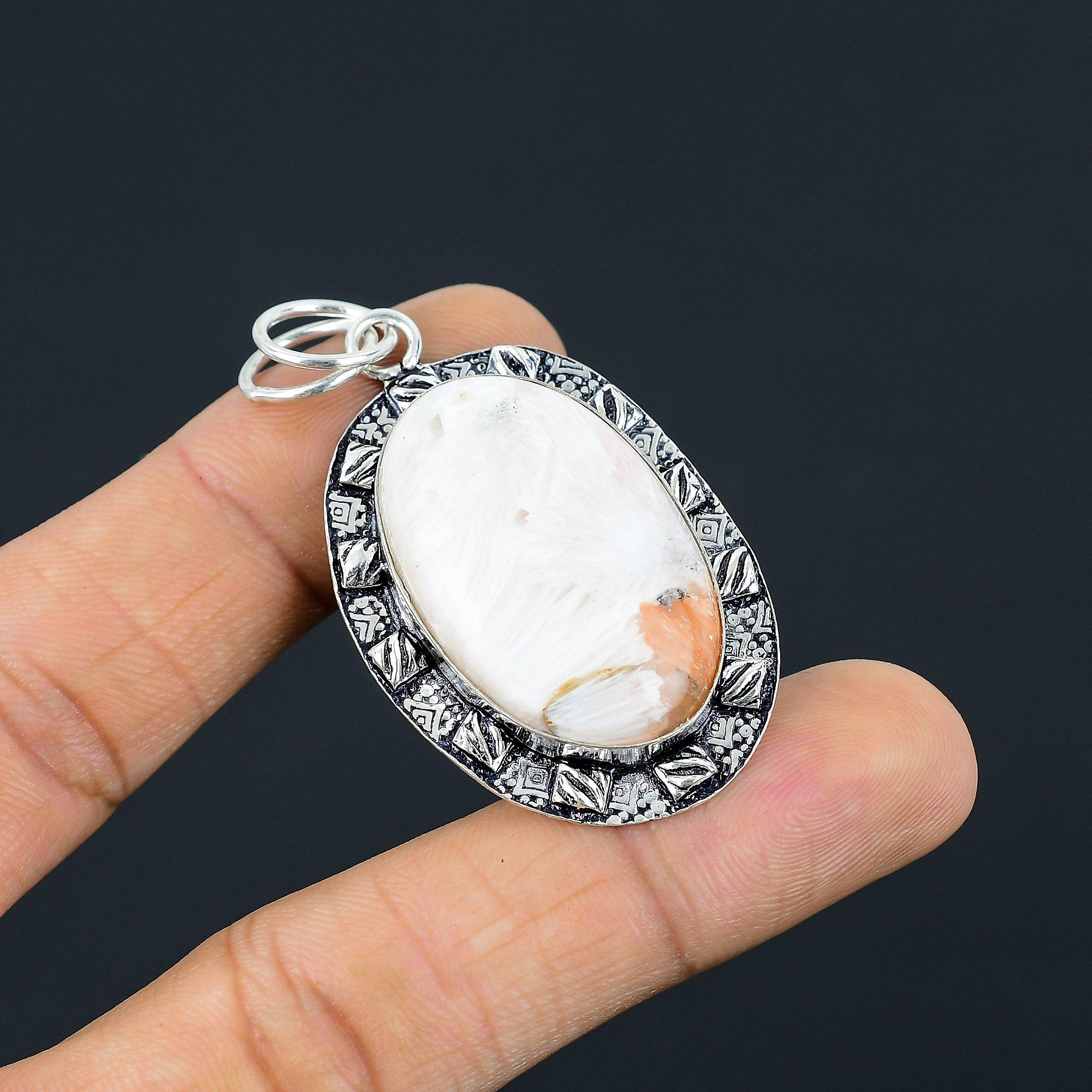 

Friendship Day Sale Sterling Silver Scolecite Stone Anniversary Art Deco Pendant